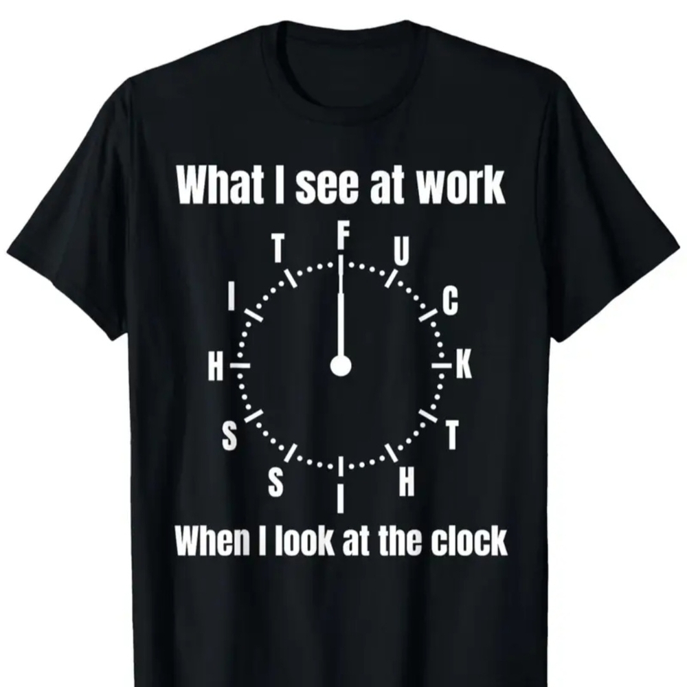 Humorous Black Short Sleeve Tee with Clock Design